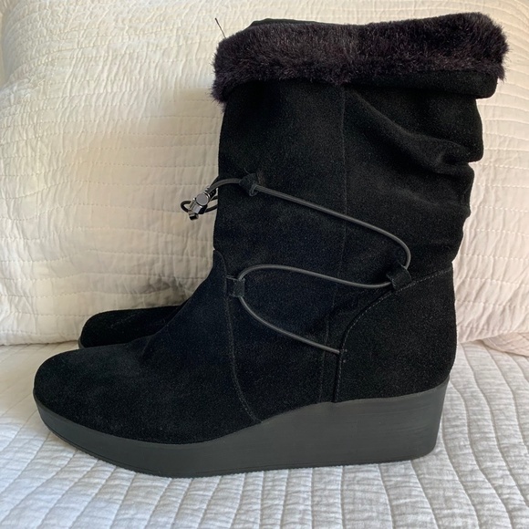 H By Halston Liz Wedge Winter Snow Boot Black Suede NEW 8.5 - Picture 12 of 12